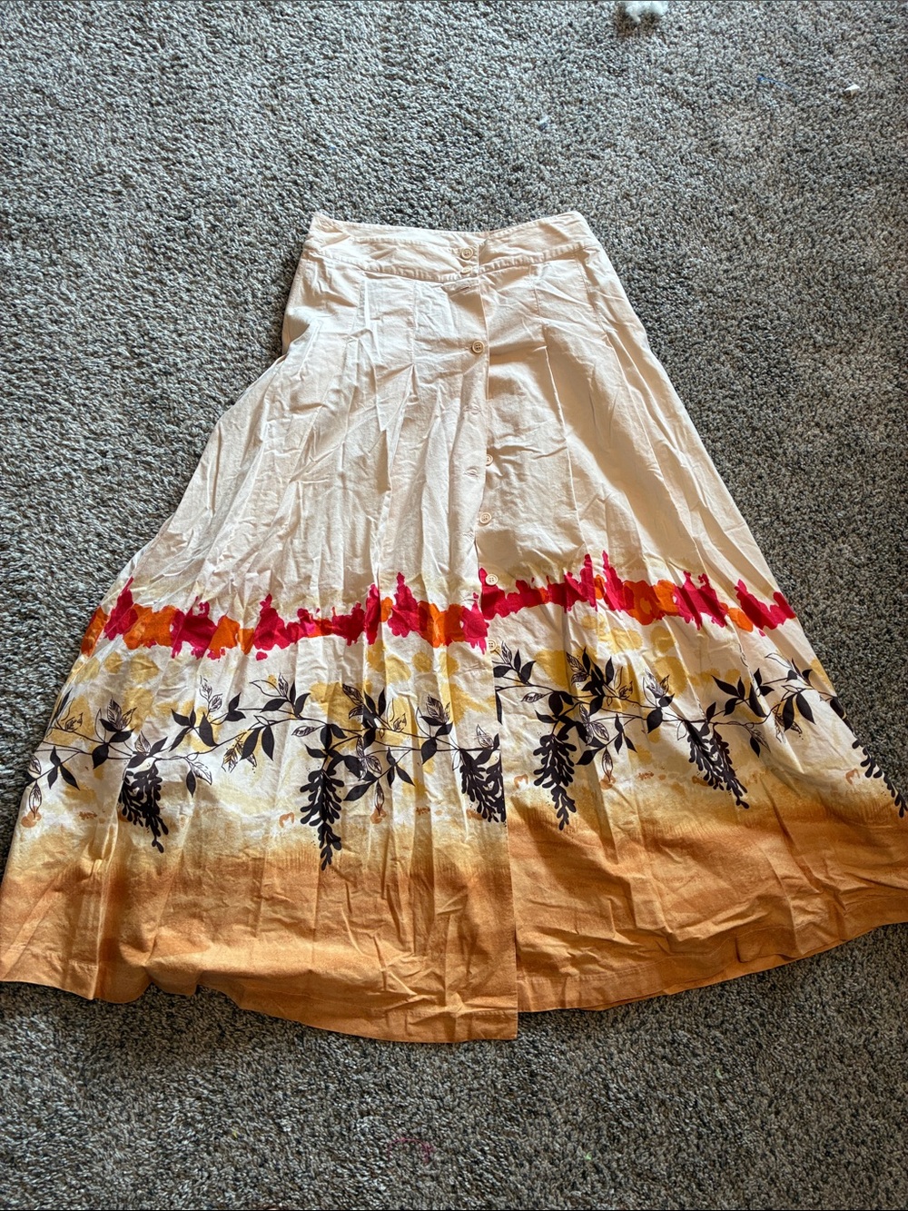 Together Cream Maxi Skirt with Pink, Orange & Navy Floral Border